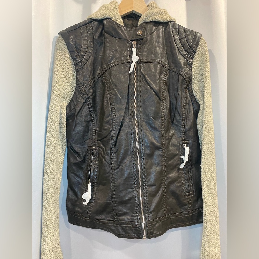 Black Rivet - Convertible Dark Brown Faux Leather Jacket